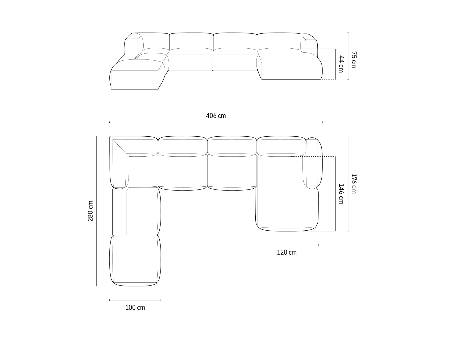 Panorama-Ecksofa Samt Dunkelbeige Martina — Ansicht 5