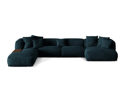Panorama-Ecksofa Samt Dunkelbeige Martina — Deep Petrol