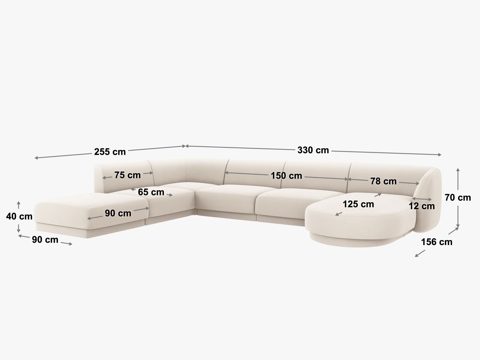 Panorama-Ecksofa Chenille Beige Miley — Ansicht 4