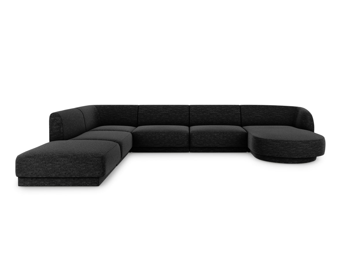 Miley Panoramic Corner Sofa, 6 Seats, 330x255 cm — Black / Left