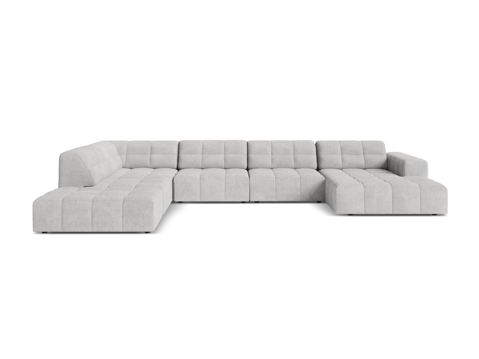 Jennifer Panoramic Corner Sofa, 7 Seats, 375x263 cm — Silver / Left