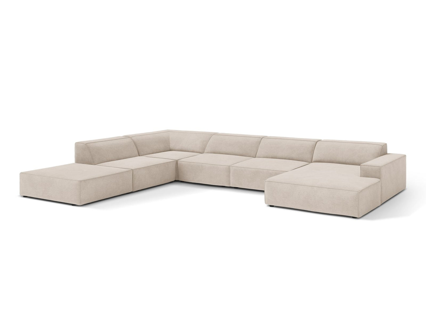 Panorama-Ecksofa Strukturstoff Beige Jodie — Wohnbeispiel