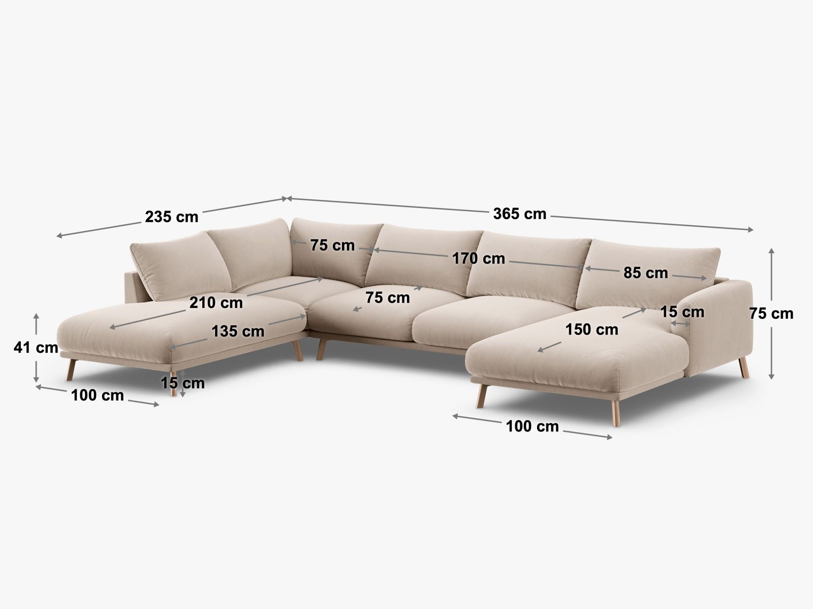 Panorama-Ecksofa Strukturstoff Beige Naomi — Ansicht 4