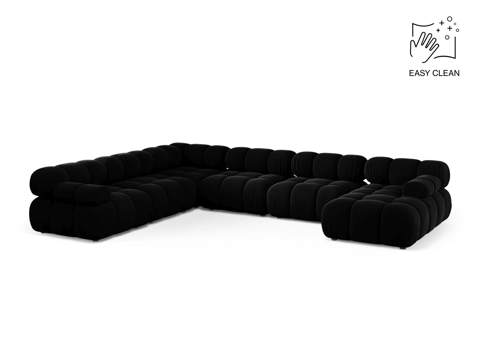 Bellis Modular Panoramic Corner Sofa, 8 Seats, 376x282 cm — Black / Left