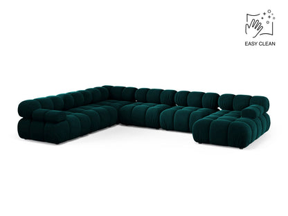 Panorama-Ecksofa Samt Beige Bellis — Deep Petrol