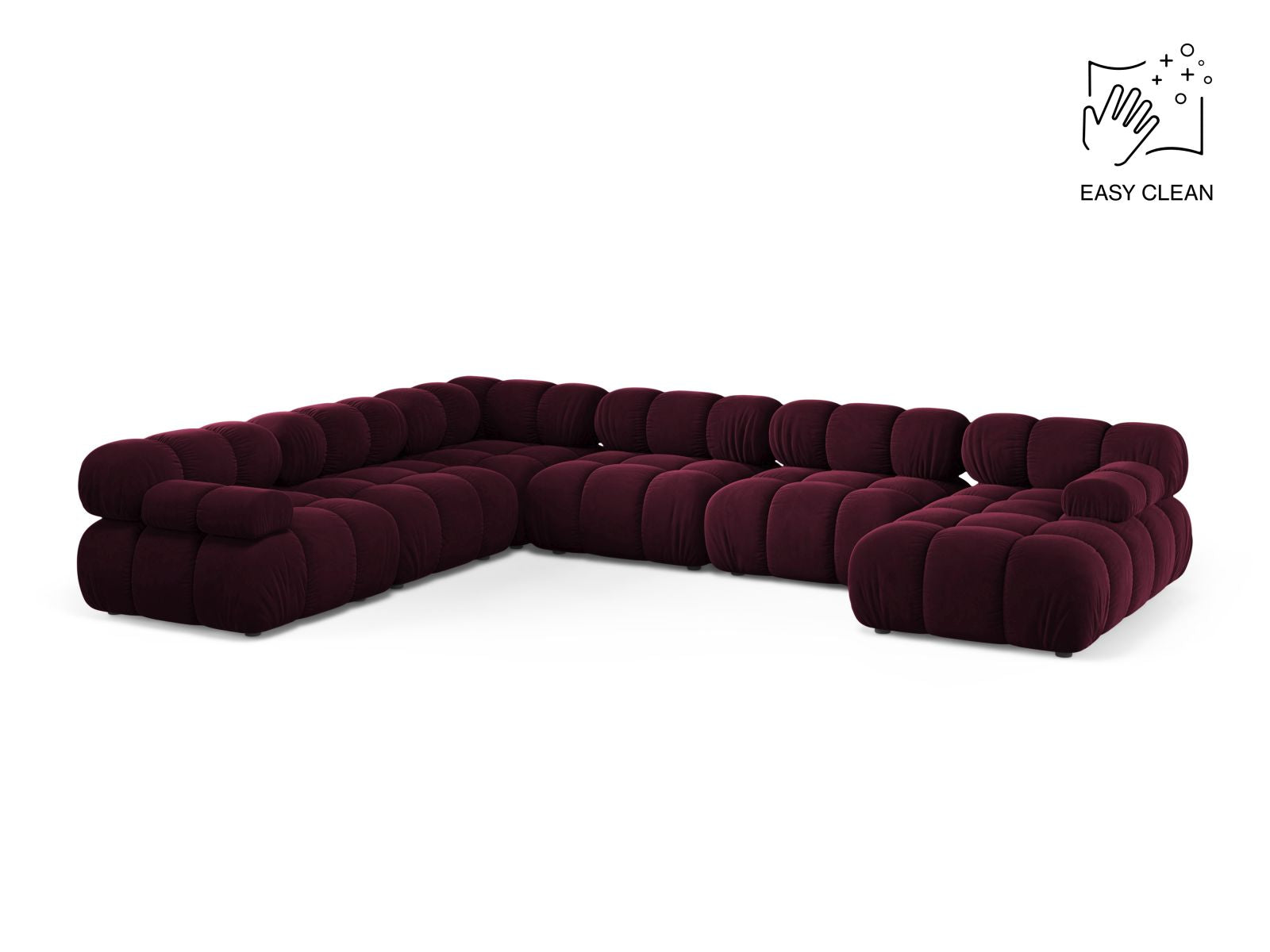 Bellis Modular Panoramic Corner Sofa, 8 Seats, 376x282 cm — Burgundy / Left