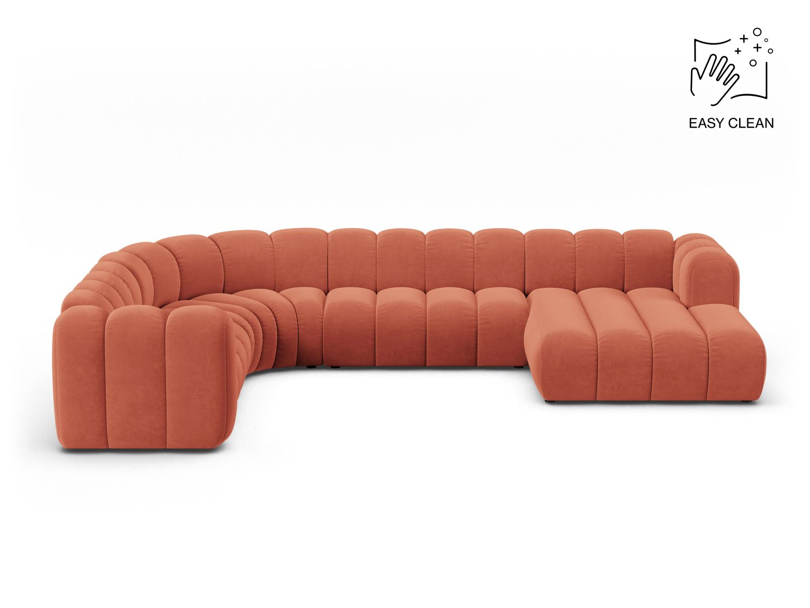 Lupine Modular Panoramic Corner Sofa, 6 Seats, 370x280 cm — Coral / Left