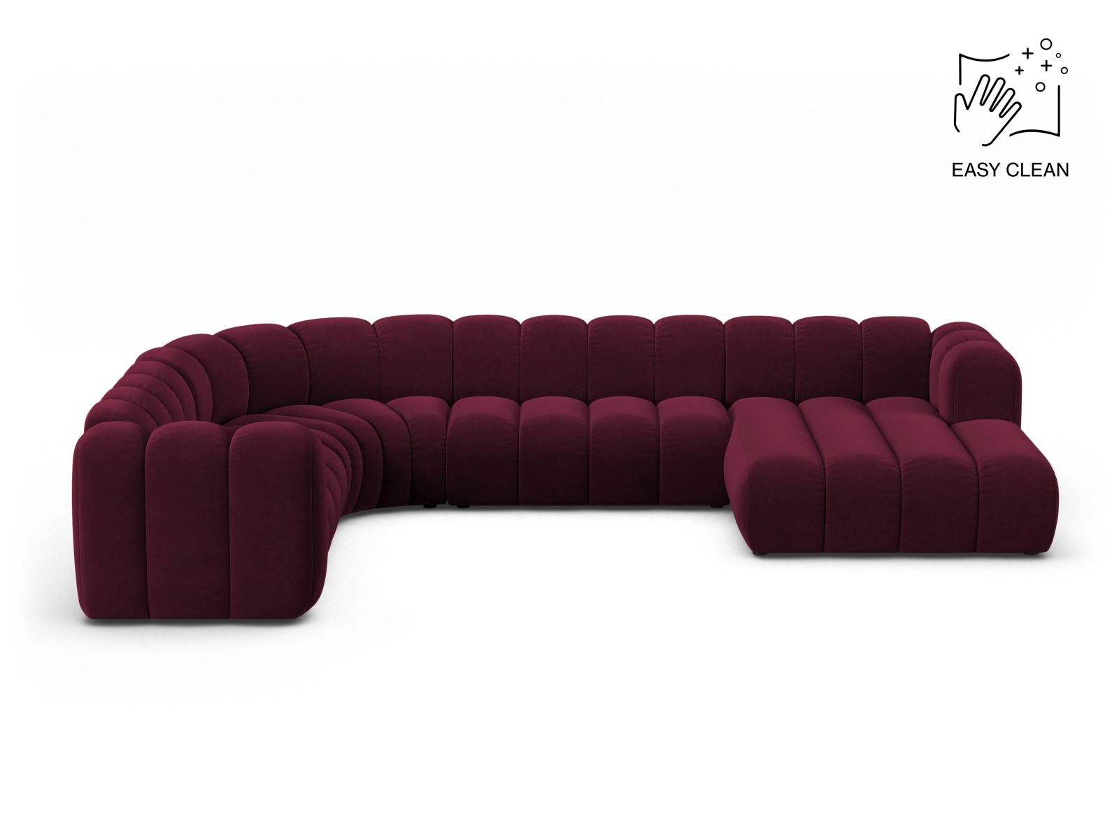 Lupine Modular Panoramic Corner Sofa, 6 Seats, 370x280 cm — Burgundy / Left