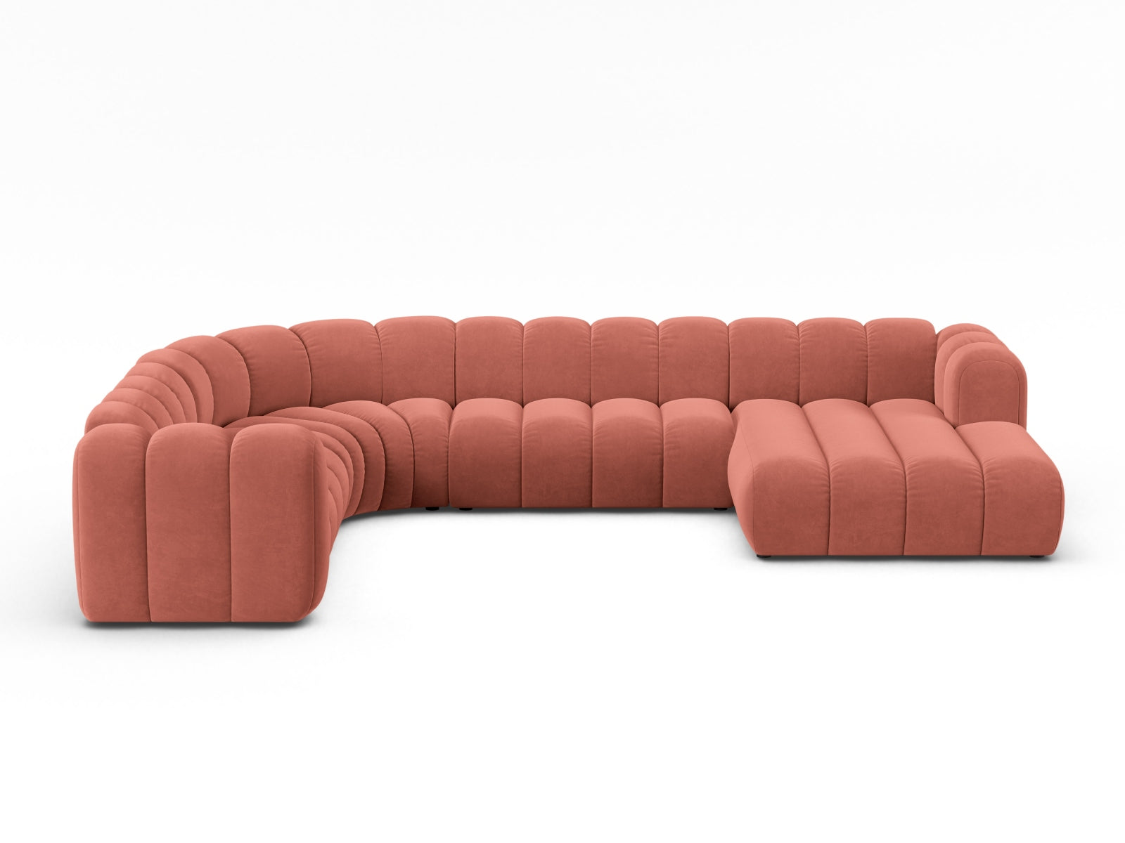 Lupine Modular Panoramic Corner Sofa, 6 Seats, 370x280 cm — Coral / Left