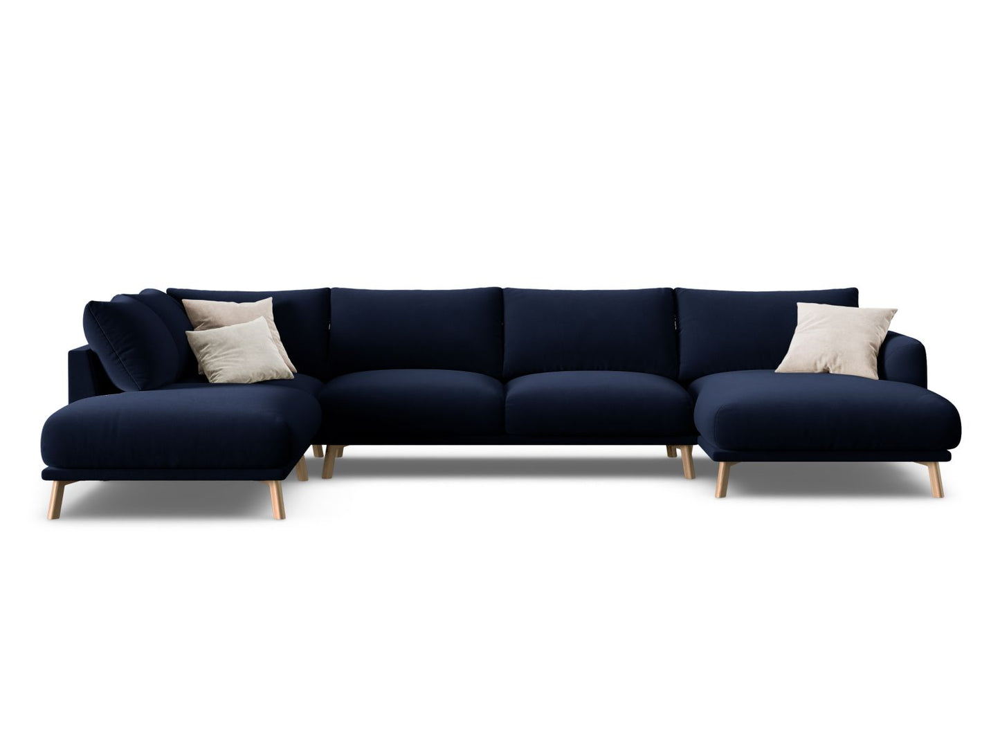 Panorama-Ecksofa Samt Beige Naomi — Royal Blue