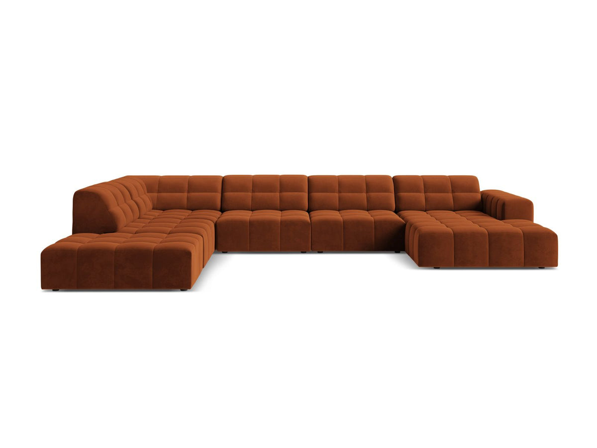 Jennifer Panoramic Corner Sofa, 7 Seats, 375x263 cm — Terracotta / Left
