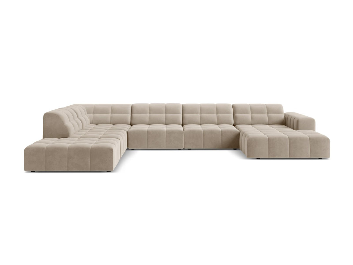 Jennifer Panoramic Corner Sofa, 7 Seats, 375x263 cm — Dark Beige / Left