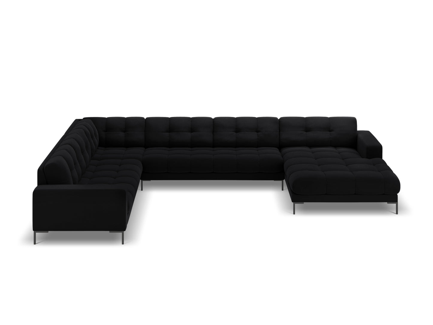 Panorama-Ecksofa Samt Schwarz Mamaia — Wohnbeispiel