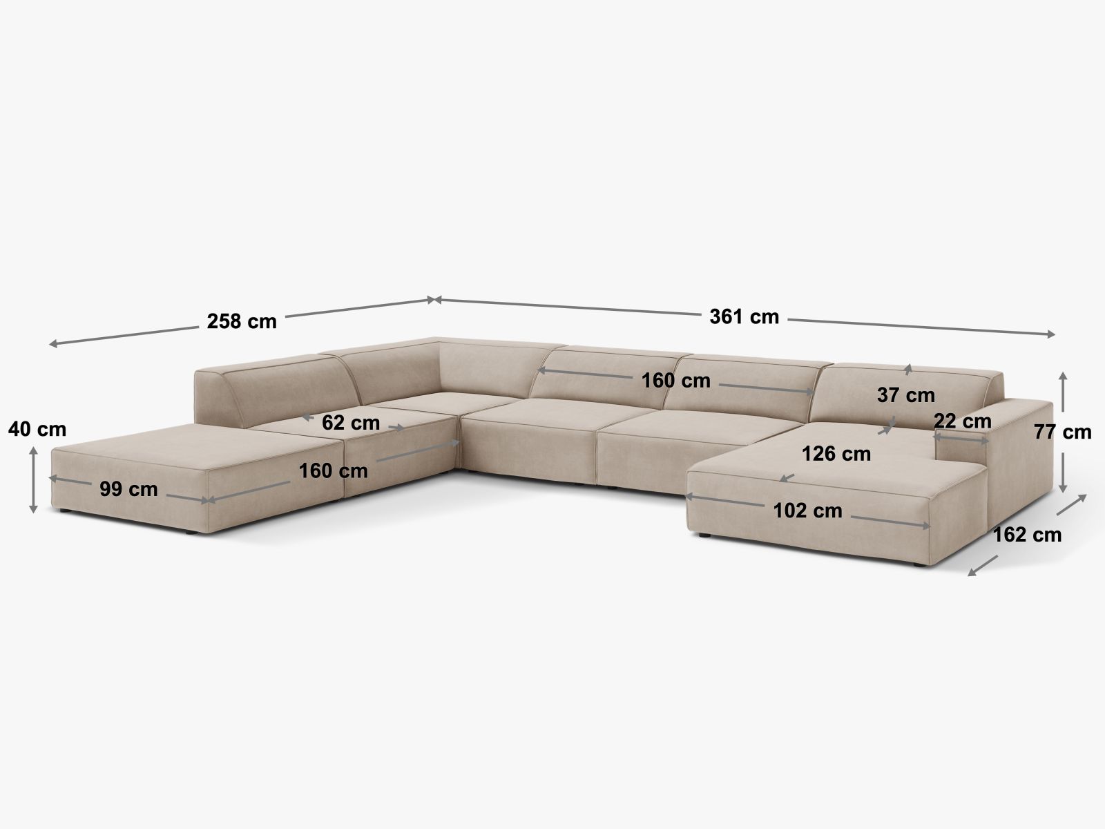 Panorama-Ecksofa Strukturstoff Schwarz Jodie — Ansicht 5