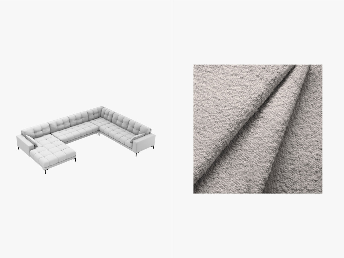 Mamaia Panoramic Corner Sofa, 7 Seats, 327x256 cm — Light Grey / Right