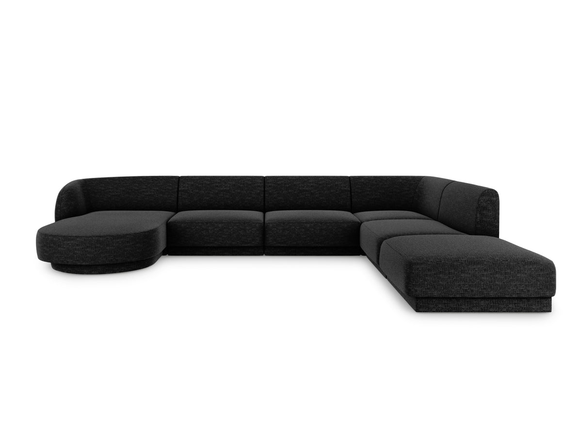 Miley Panoramic Corner Sofa, 6 Seats, 330x255 cm — Black / Right