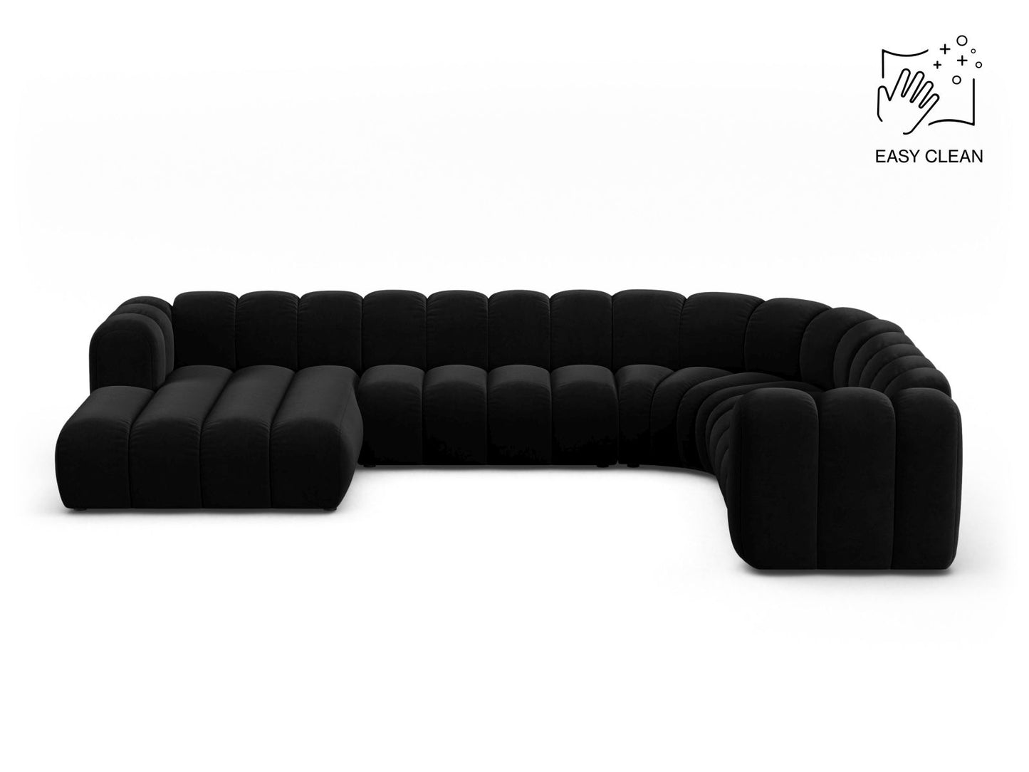 Lupine Modular Panoramic Corner Sofa, 6 Seats, 370x280 cm — Black / Right