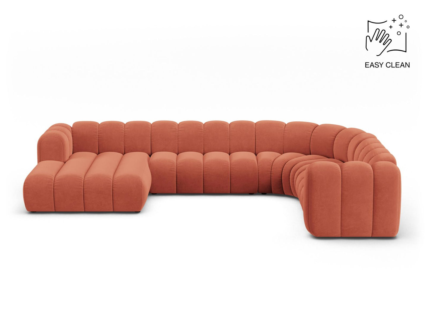 Lupine Modular Panoramic Corner Sofa, 6 Seats, 370x280 cm — Coral / Right