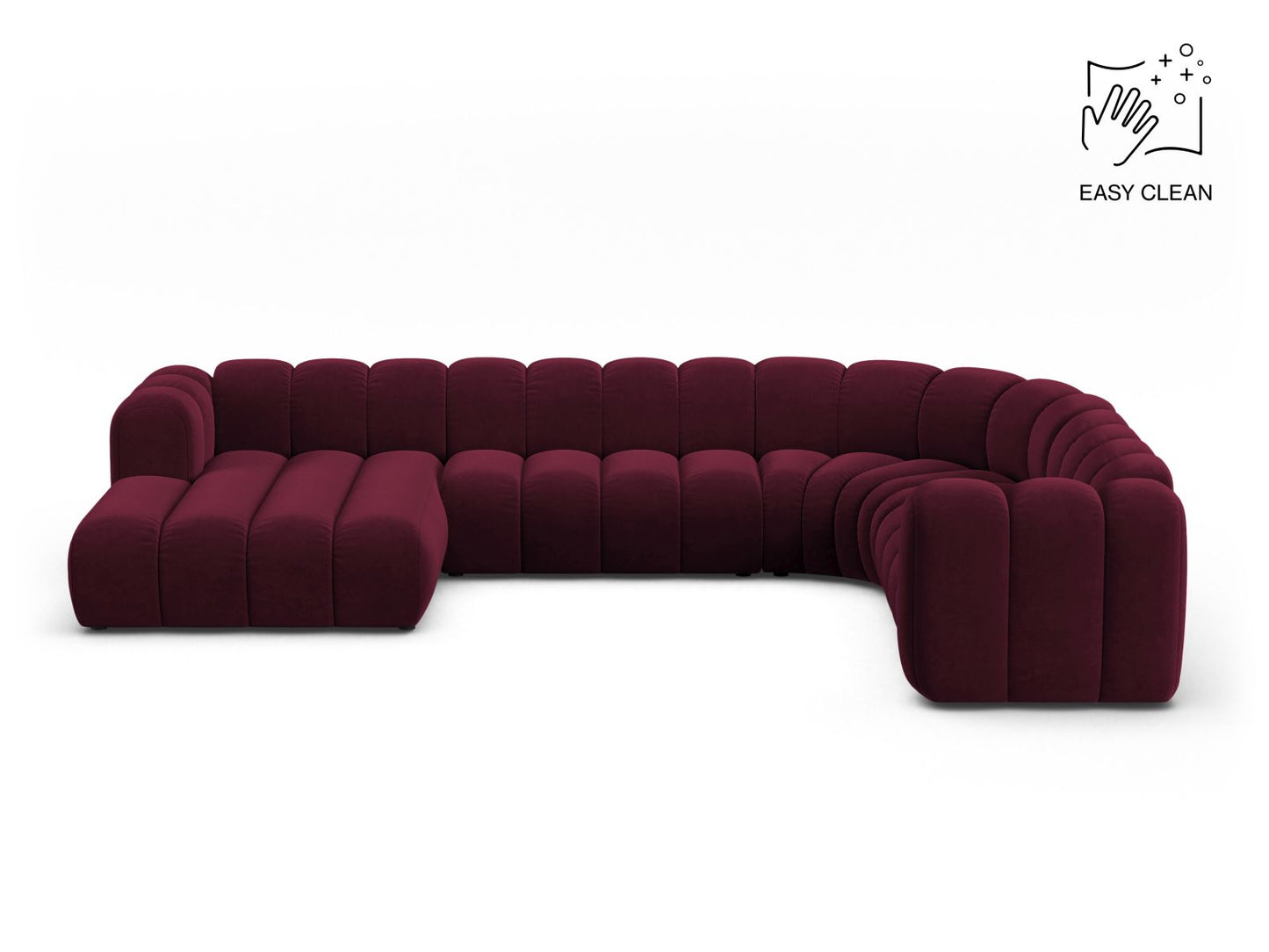 Lupine Modular Panoramic Corner Sofa, 6 Seats, 370x280 cm — Burgundy / Right