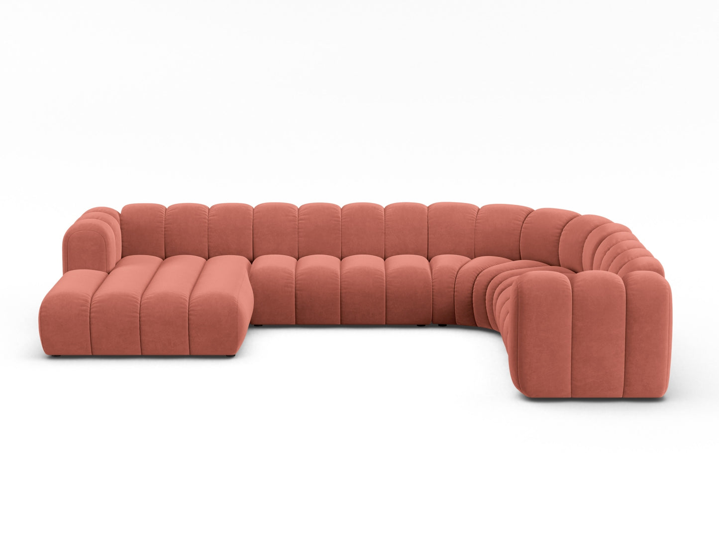 Lupine Modular Panoramic Corner Sofa, 6 Seats, 370x280 cm — Coral / Right