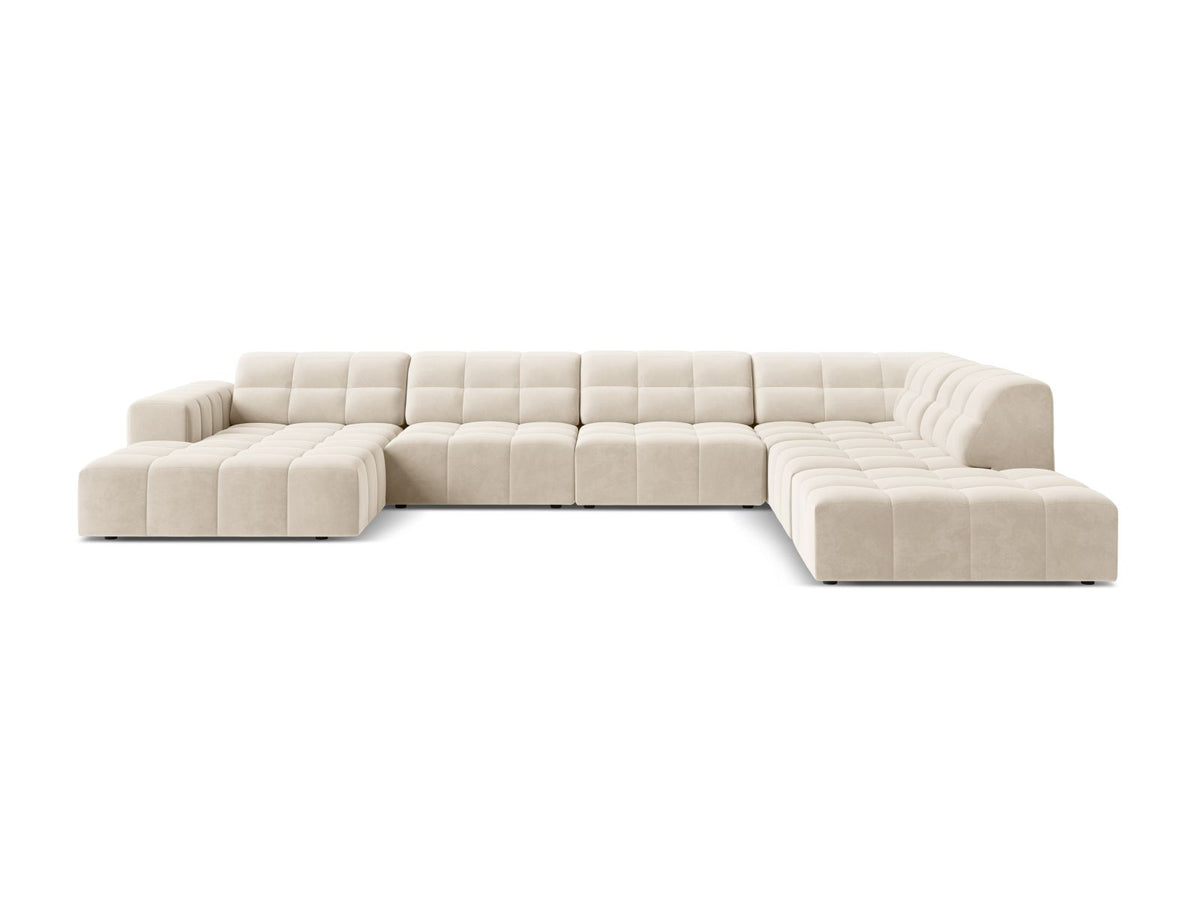 Jennifer Panoramic Corner Sofa, 7 Seats, 375x263 cm — Light Beige / Right
