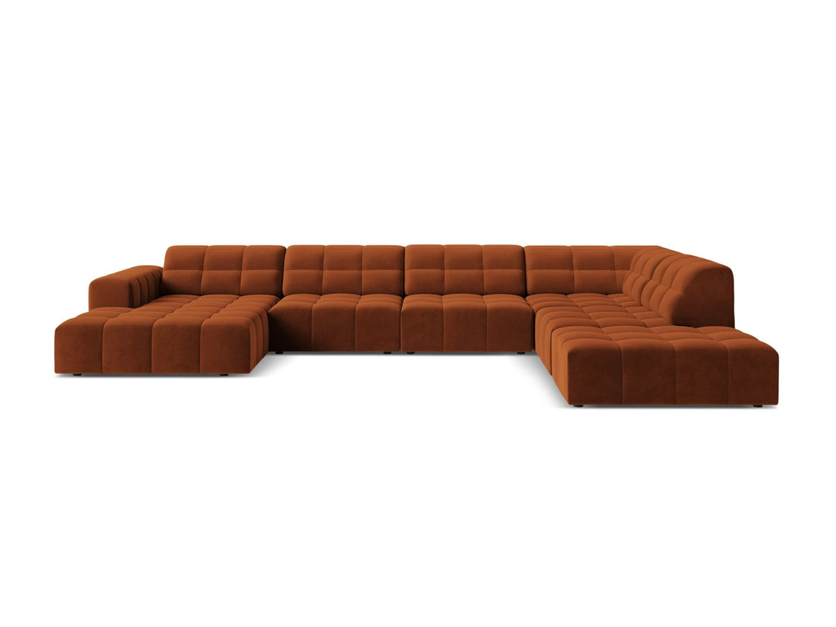 Jennifer Panoramic Corner Sofa, 7 Seats, 375x263 cm — Terracotta / Right