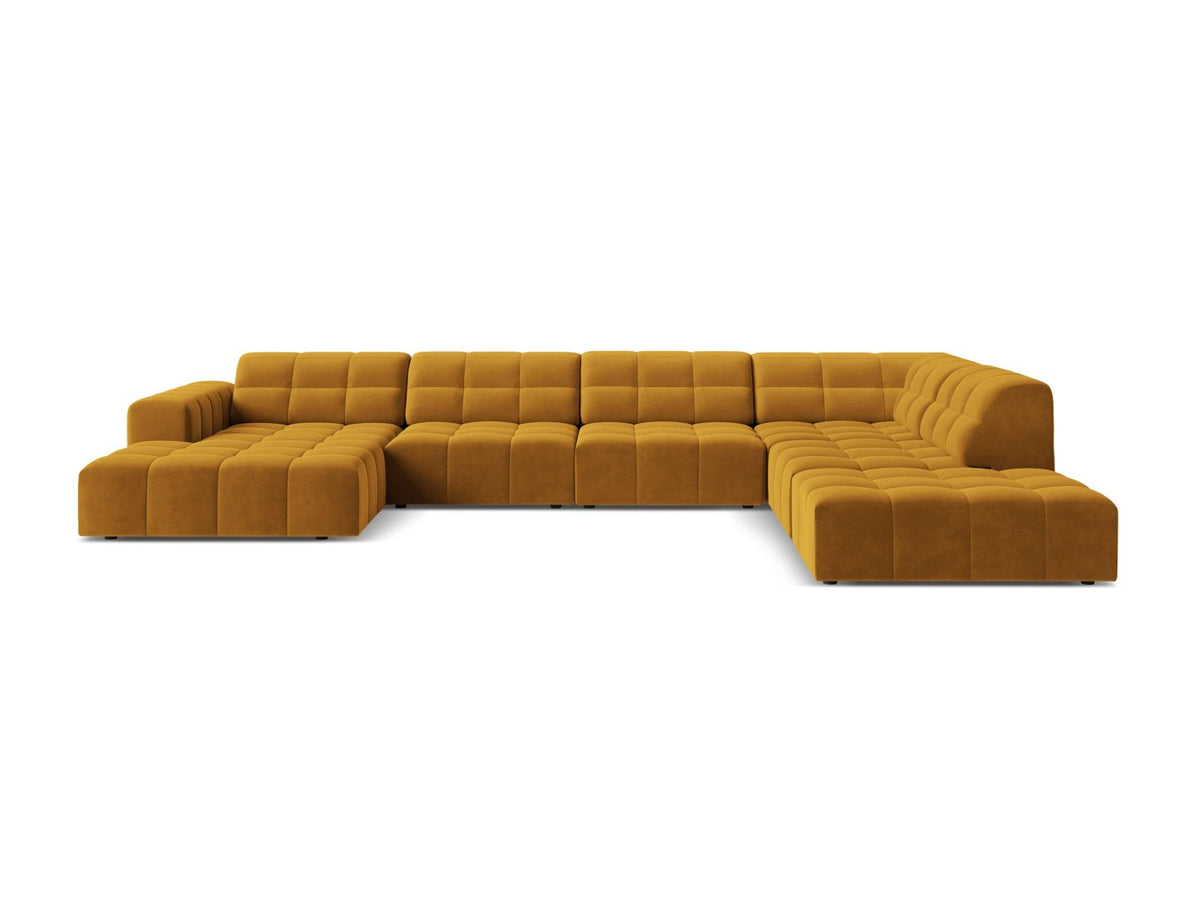 Jennifer Panoramic Corner Sofa, 7 Seats, 375x263 cm — Yellow / Right