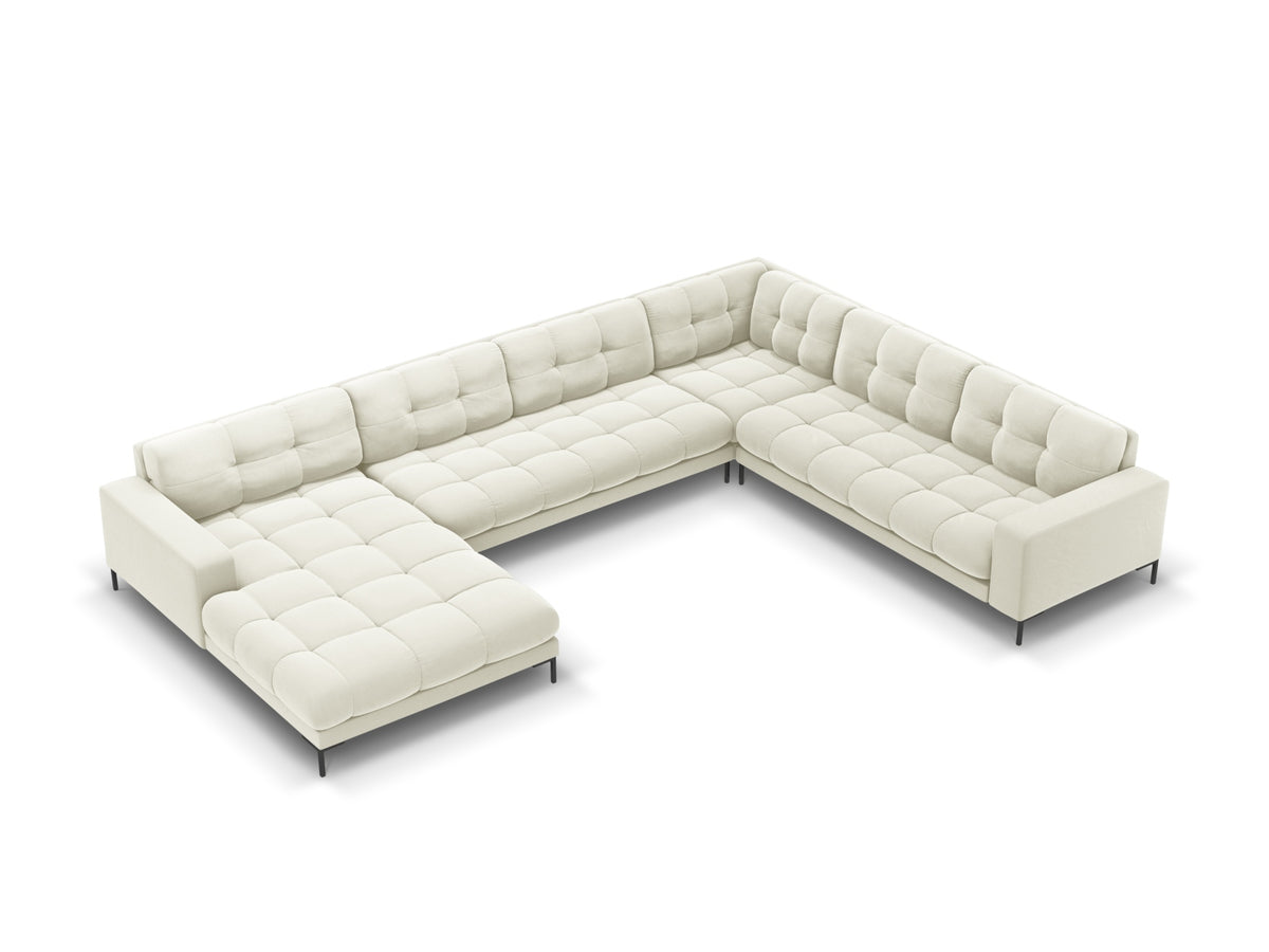 Mamaia Panoramic Corner Sofa, 7 Seats, 327x256 cm — Light Beige / Right