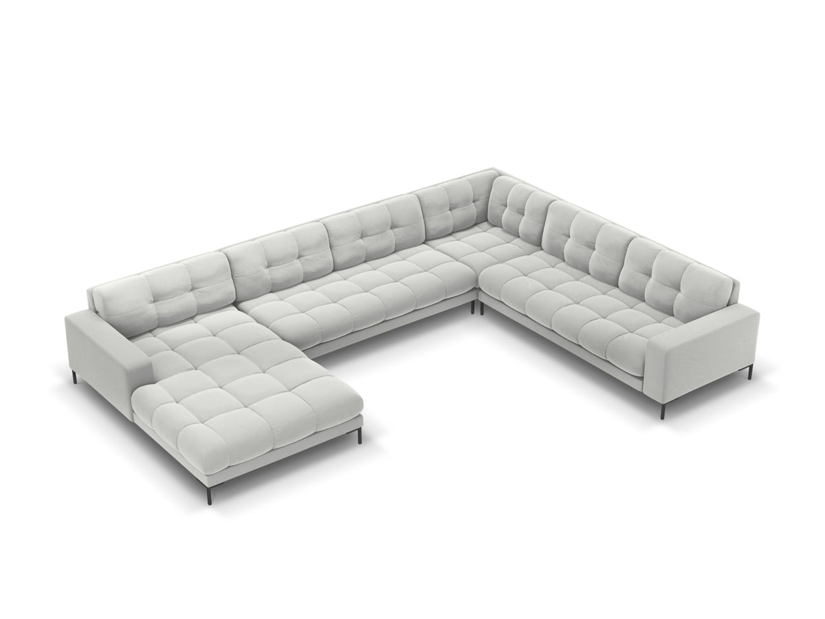 Mamaia Panoramic Corner Sofa, 7 Seats, 327x256 cm — Silver / Right