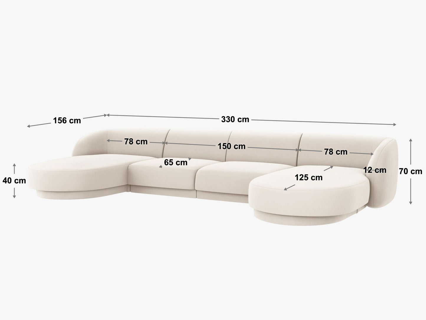 Panoramasofa Chenille Beige Miley — Ansicht 4