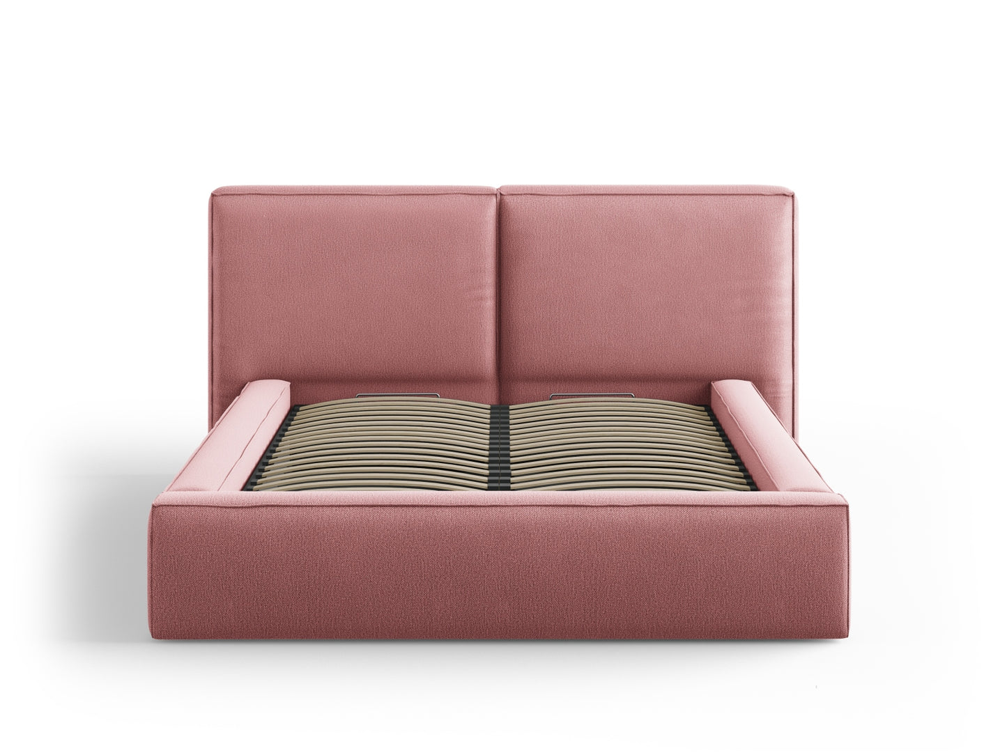 Arendal Storage Bed with Double Headboard (Structured Fabric) - Pink - 140x200