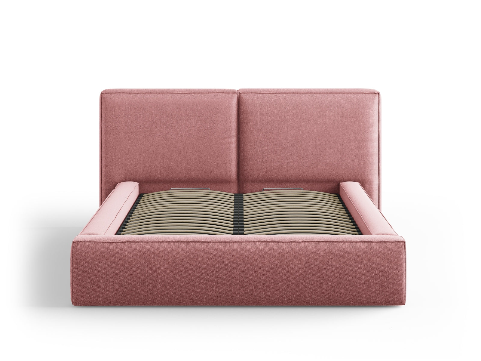 Arendal Storage Bed with Double Headboard (Structured Fabric) - Pink - 140x200