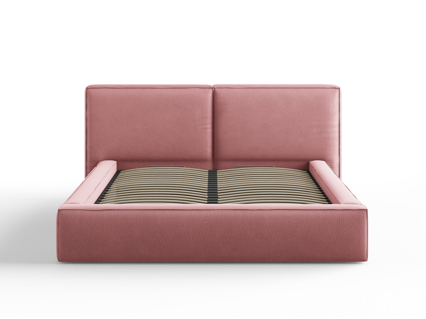 Arendal Storage Bed with Double Headboard (Structured Fabric) - Pink - 160x200