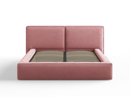 Arendal Storage Bed with Double Headboard (Structured Fabric) - Pink - 160x200