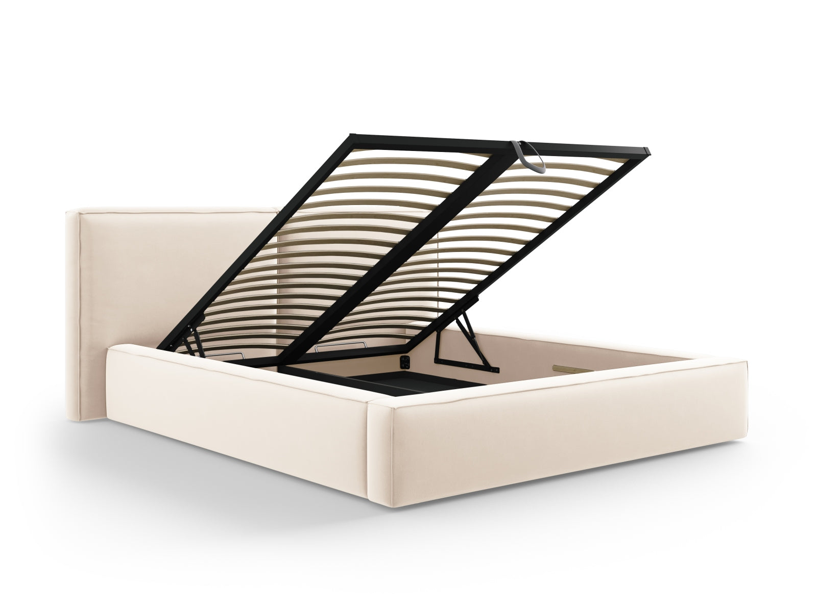 Arendal Storage Bed with Double Headboard (Velvet) - Light Beige - 180x200