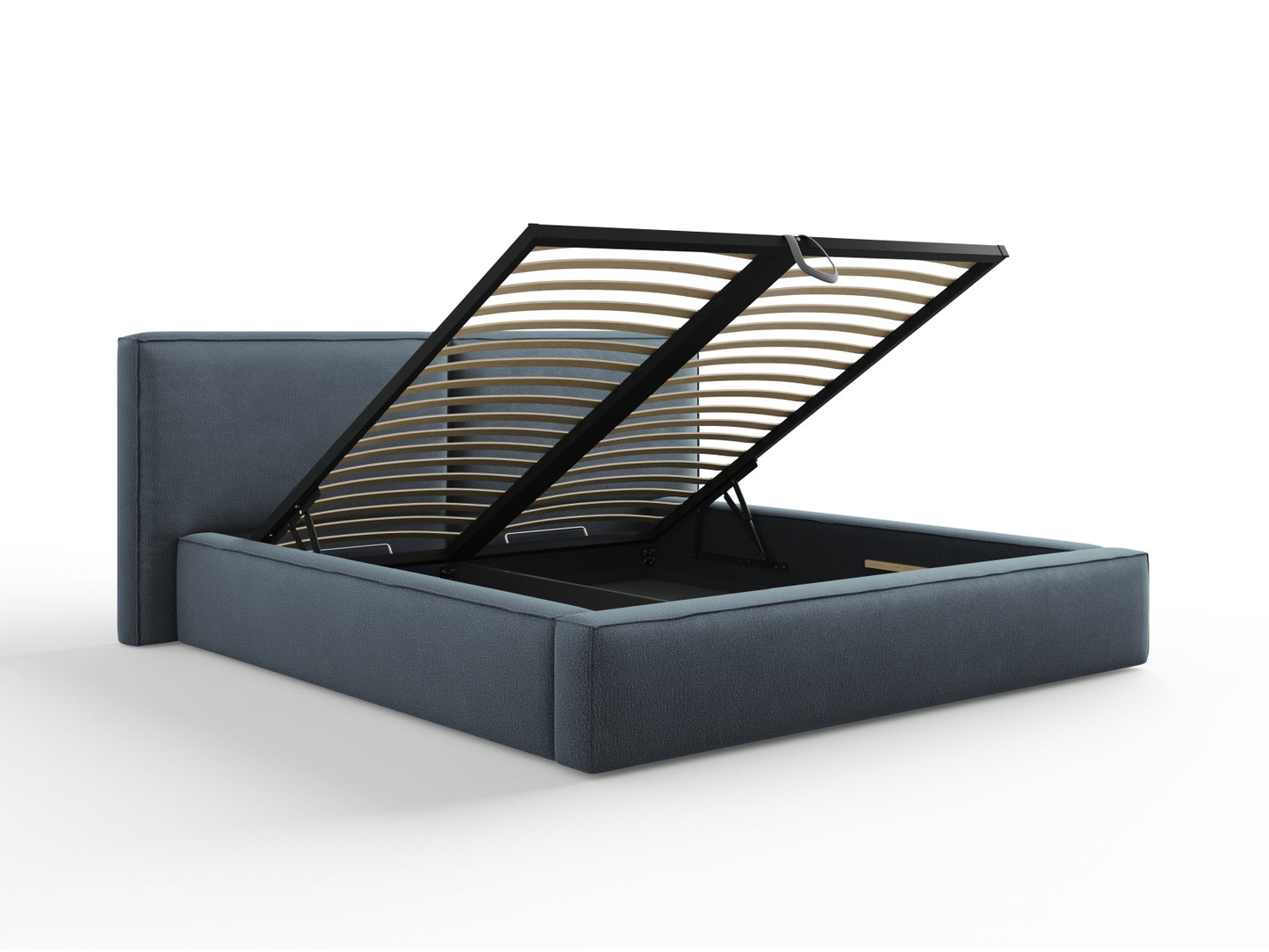 Arendal Storage Bed with Double Headboard (Structured Fabric) - Blue - 180x200