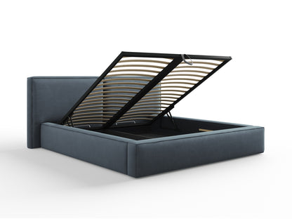 Arendal Storage Bed with Double Headboard (Structured Fabric) - Blue - 180x200