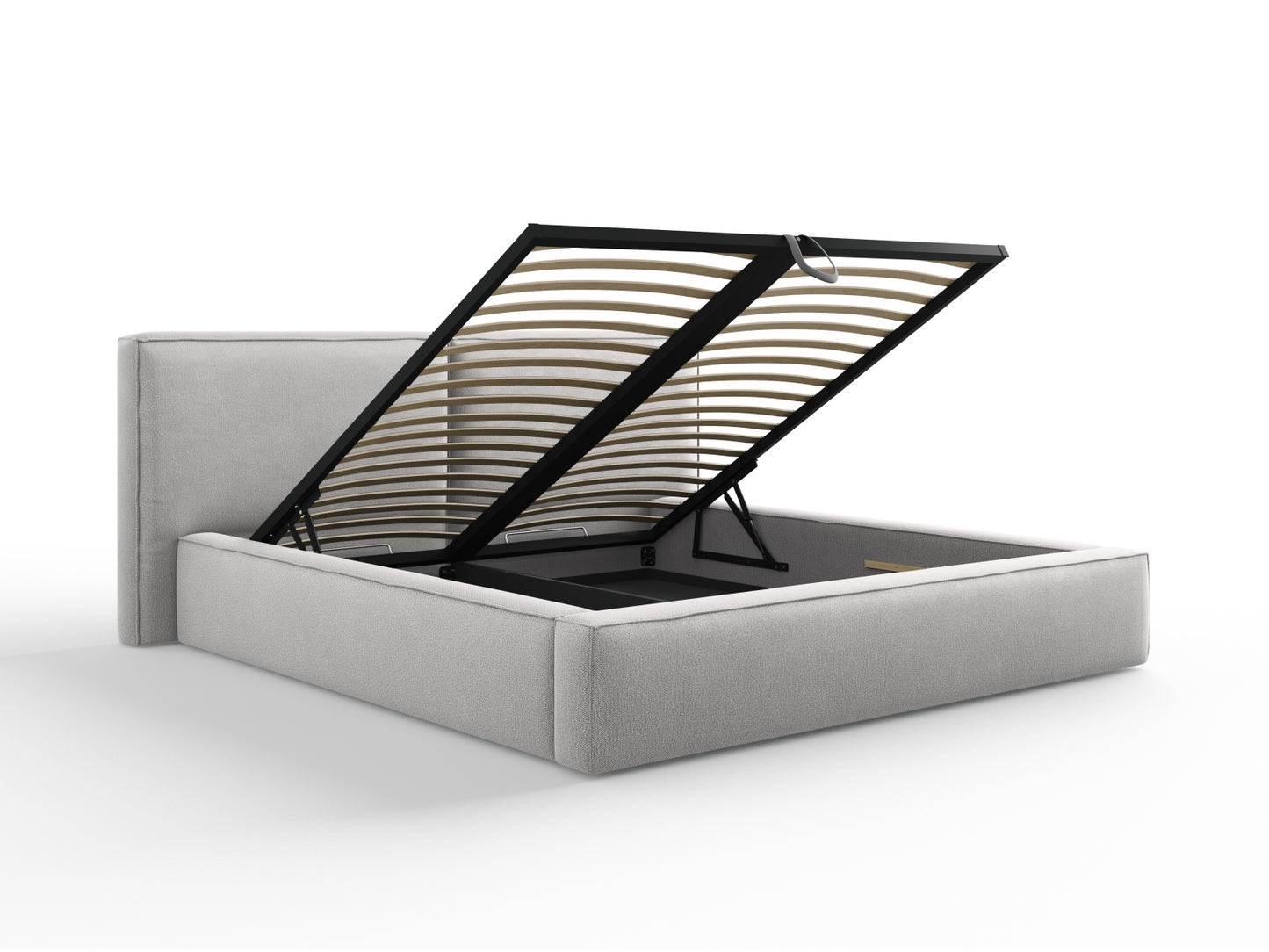 Arendal Storage Bed with Double Headboard (Structured Fabric) - Light Grey - 180x200