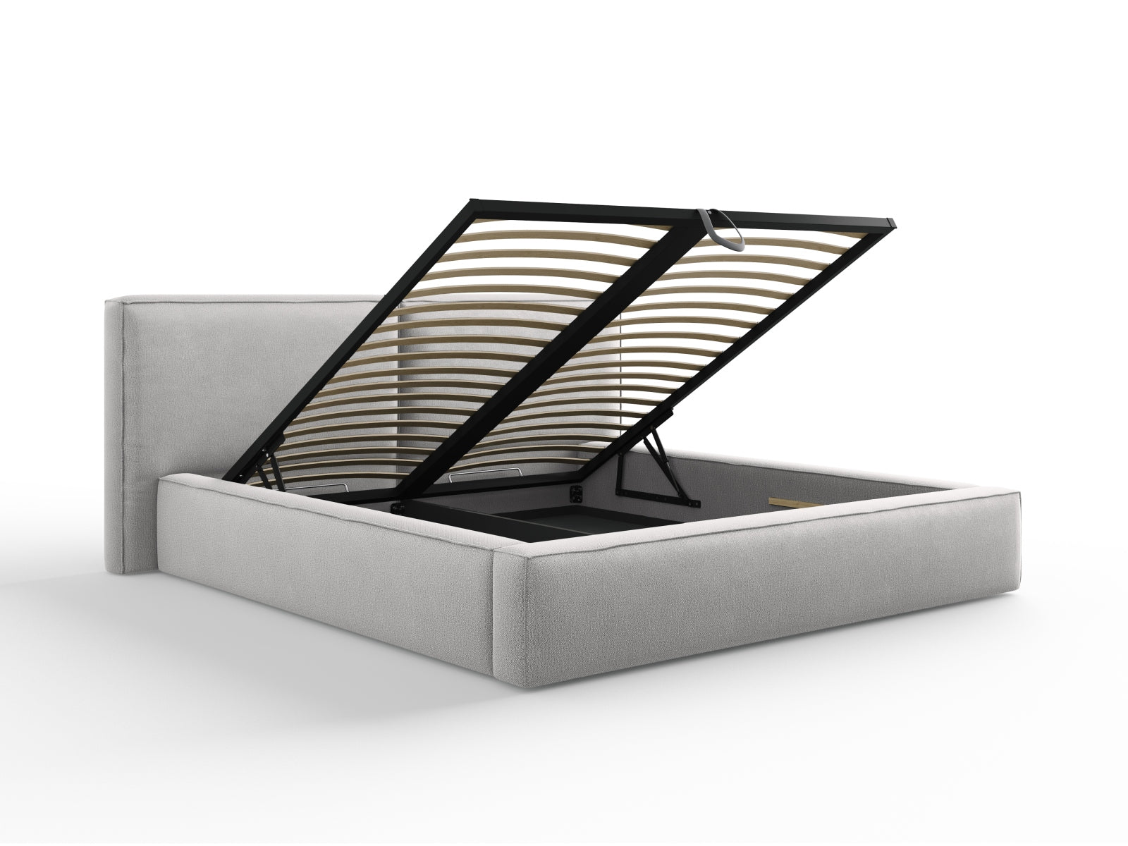 Arendal Storage Bed with Double Headboard (Structured Fabric) - Light Grey - 180x200