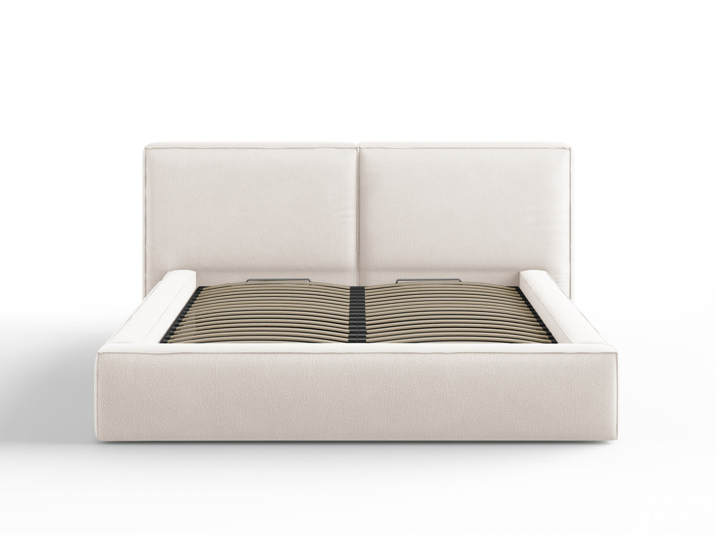 Arendal Storage Bed with Double Headboard (Structured Fabric) - Light Beige - 160x200