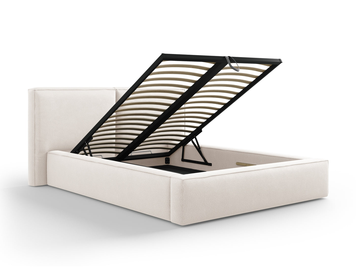 Arendal Storage Bed with Double Headboard (Structured Fabric) - Light Beige - 140x200