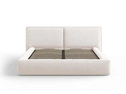Arendal Storage Bed with Double Headboard (Structured Fabric) - Light Beige - 180x200