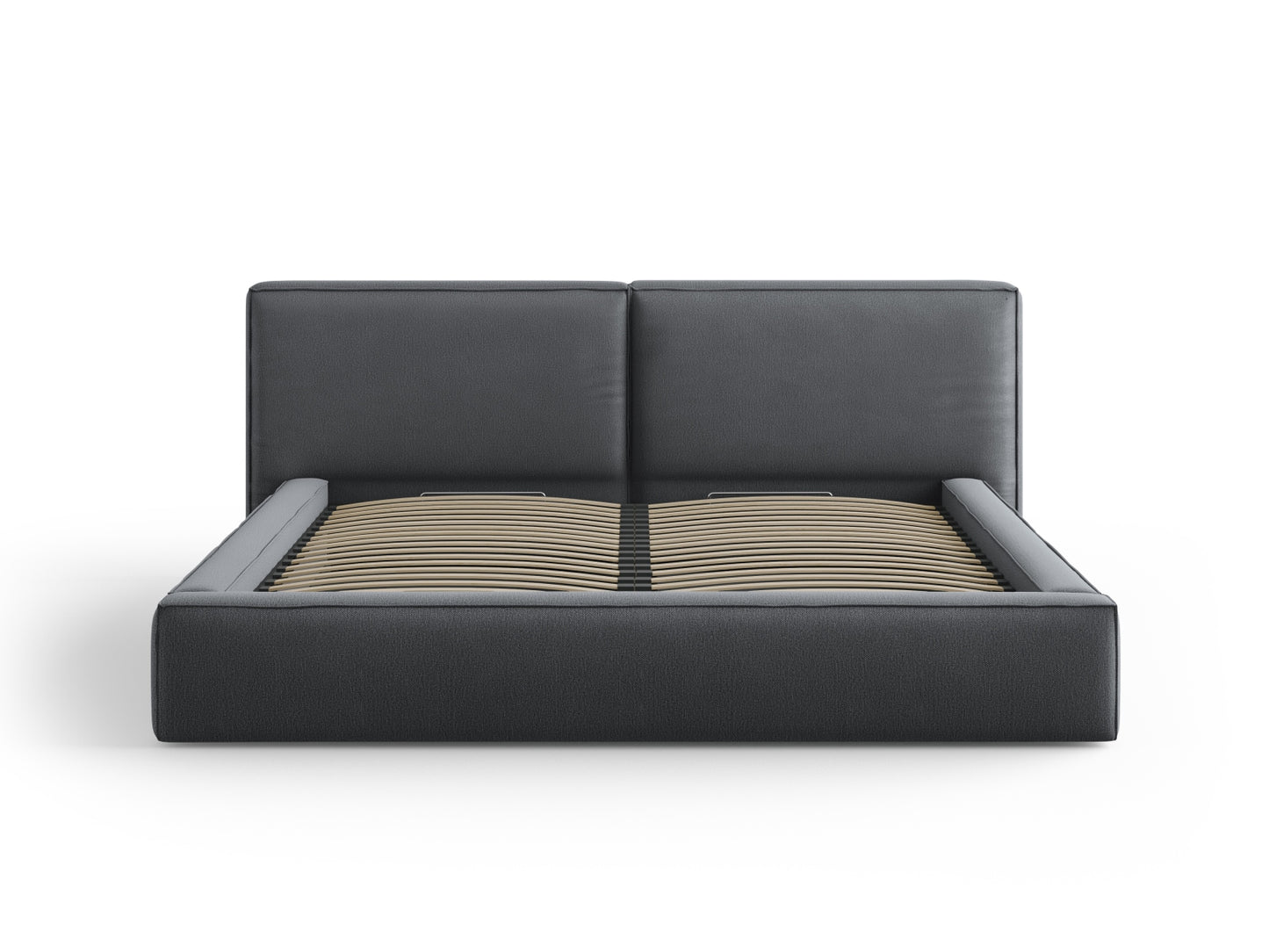 Arendal Storage Bed with Double Headboard (Structured Fabric) - Dark Grey - 200x200
