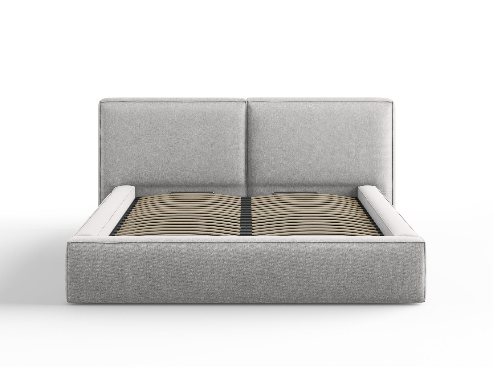 Arendal Storage Bed with Double Headboard (Structured Fabric) - Light Grey - 160x200