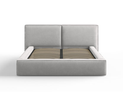 Arendal Storage Bed with Double Headboard (Structured Fabric) - Light Grey - 160x200
