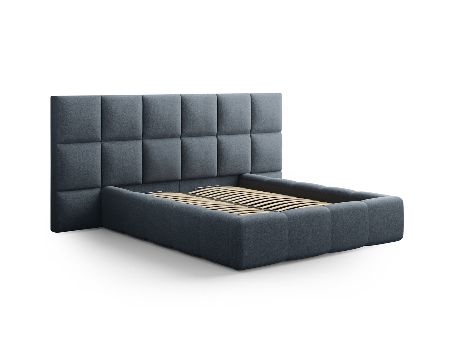 Livigno Storage Bed with Double Headboard - Solid Structured Fabric - Gallery image 8