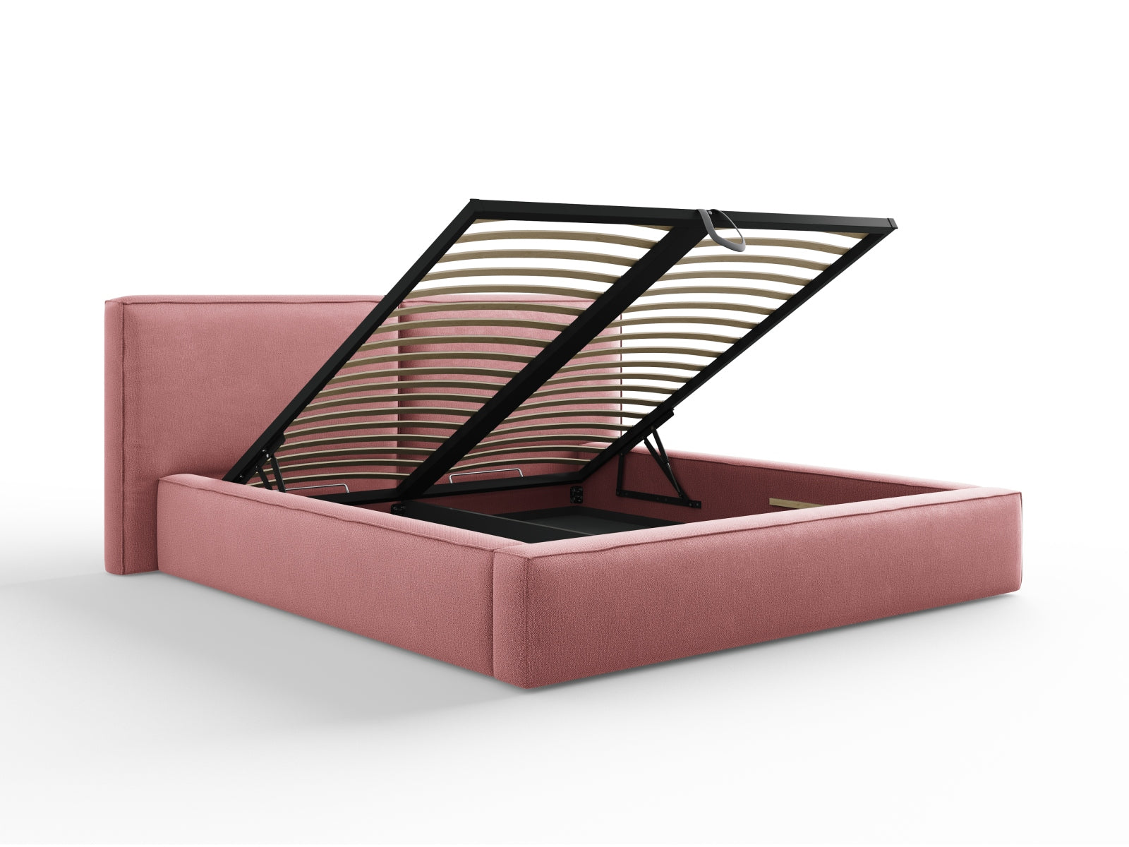 Arendal Storage Bed with Double Headboard (Structured Fabric) - Pink - 180x200