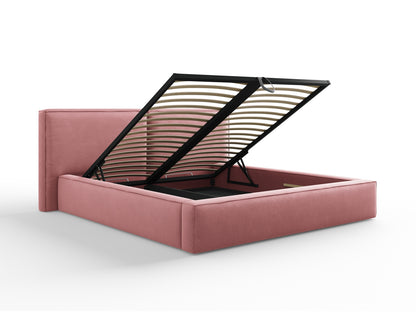 Arendal Storage Bed with Double Headboard (Structured Fabric) - Pink - 180x200