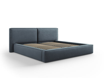 Arendal Storage Bed with Double Headboard (Structured Fabric) - Blue - 200x200