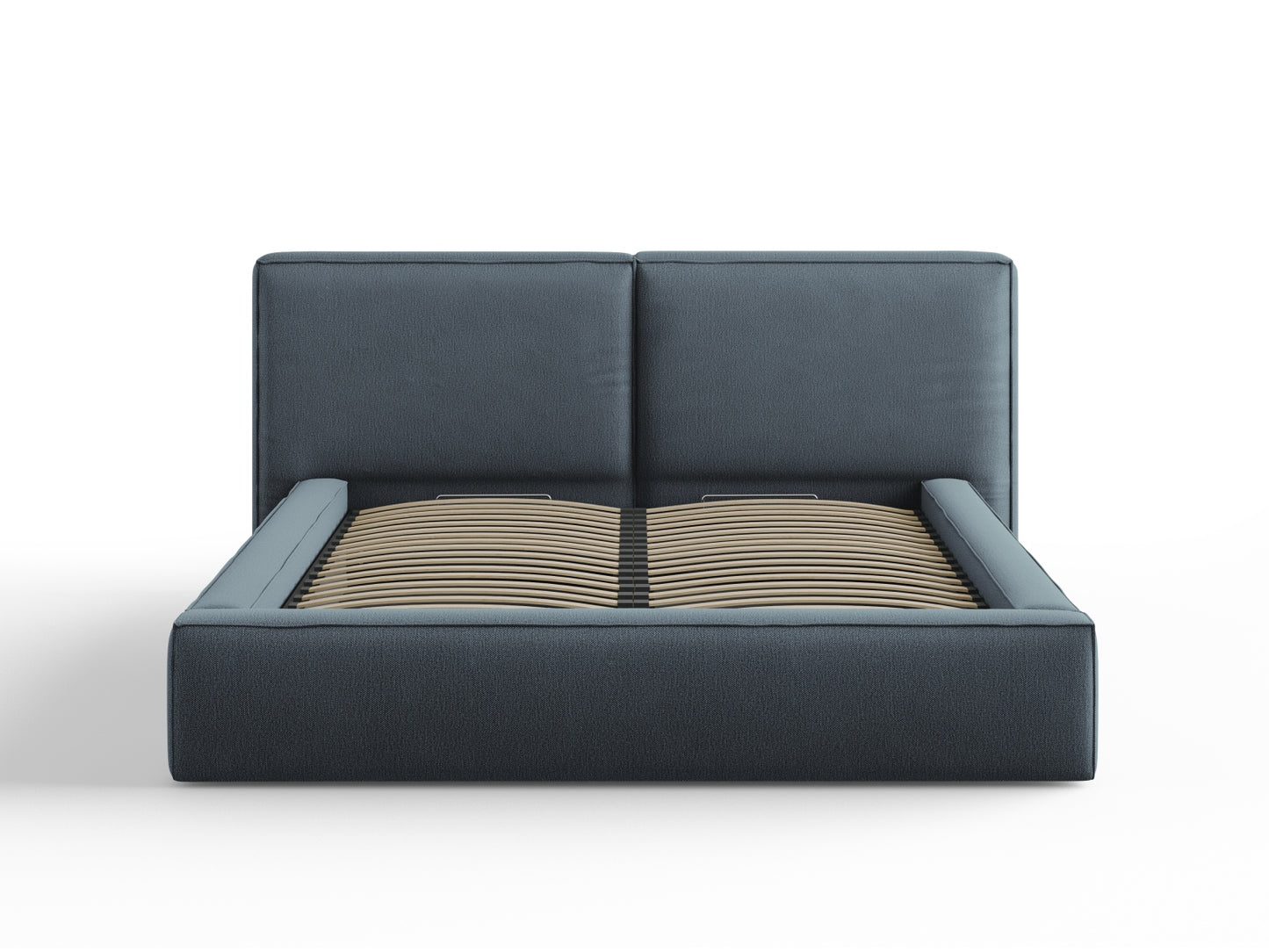Arendal Storage Bed with Double Headboard (Structured Fabric) - Blue - 160x200